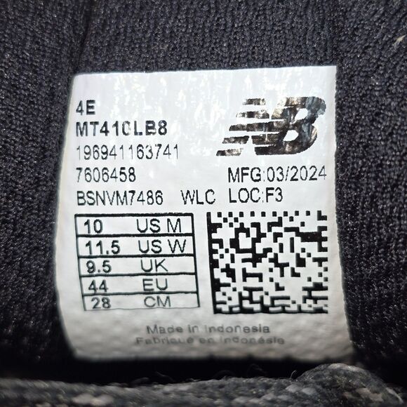 New Balance 410v8 Men's Size 10 4E Black Gray Trail Running Shoes (MT410LB8) - Picture 8 of 9